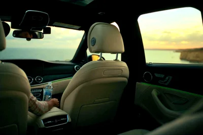 On the road at sunset